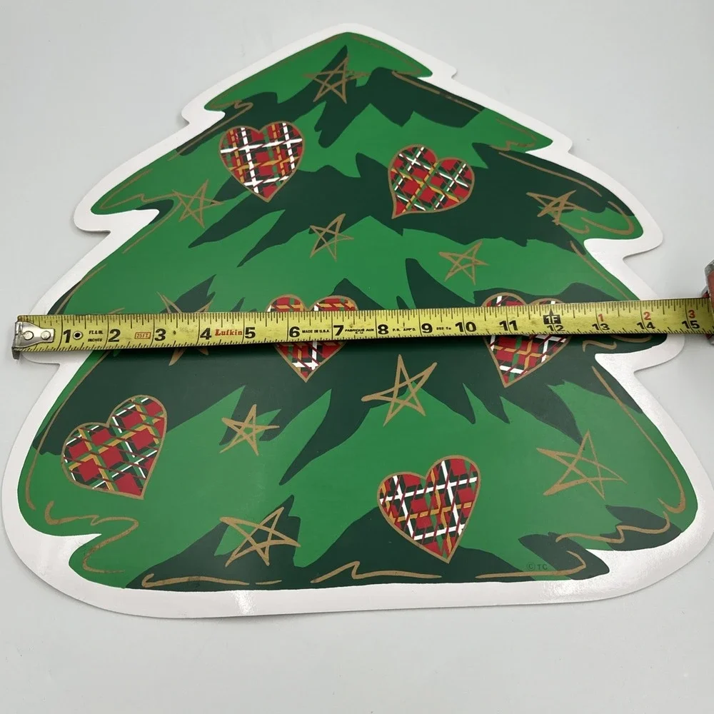 Set of 4 Vintage Trim a Home Vinyl Placemats Christmas Tree Hearts Stars Holiday
